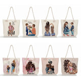 Mom and Baby Folding Tote Bag Cartoon Mama Print Handbag