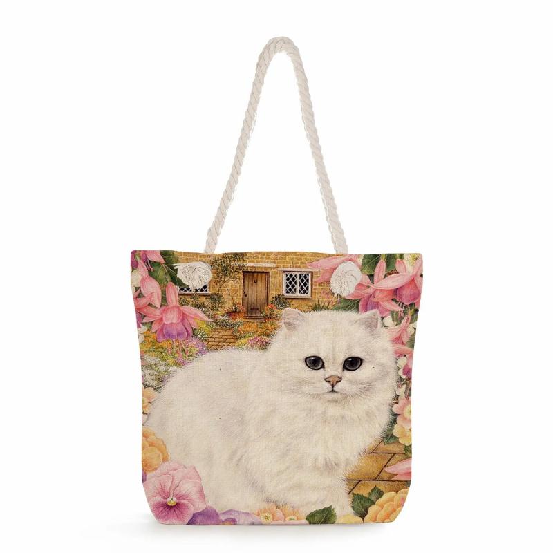 Animal Print Rope Handbag Women's Tote Cat Shoulder Bag
