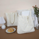 Women Canvas Shoulder Bags Embossed Daisy Floral Handbag