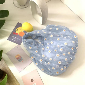 Women Small Transparent Tote Mesh Cloth Bags Daisy Embroidery Handbag Mini Purse