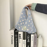 Women Small Transparent Tote Mesh Cloth Bags Daisy Embroidery Handbag Mini Purse