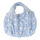 Women Small Transparent Tote Mesh Cloth Bags Daisy Embroidery Handbag Mini Purse