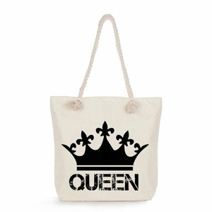 King Queen Shoulder Bag Eco Reusable Shopping Tote Bag