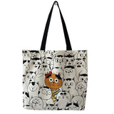 Japanese Style Cat Dog Tote Bag Hand Painted Canvas Shopper Zipper Shoulder Bags