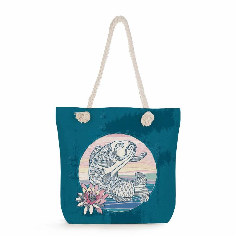 Koi Carp Print Shoulder Bags High Capacity Handbags For Women