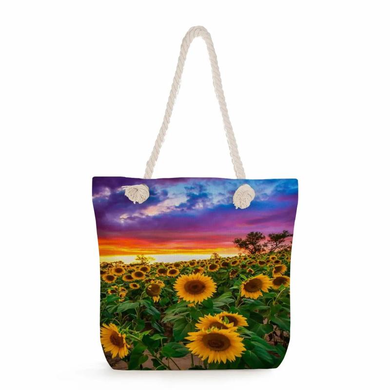 Sunflower Print Handbag High Capacity Travel Beach Tote Bag for Women
