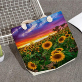 Sunflower Print Handbag High Capacity Travel Beach Tote Bag for Women