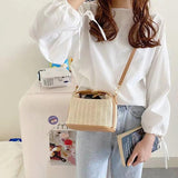Bohemian Straw Crossbody Bucket Beach Bag Purse Handbag