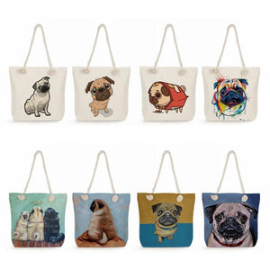 Eco Foldable Handbags Pug Dog Print Reusable Shopping Bags