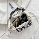 Pearls Shoulder Bags Women Temperament PU Leather Pleated Cloud Bag