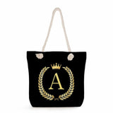 Crown 26 Letter Series Print Handbags Thick Rope Shoulder Bag for Women