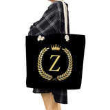 Crown 26 Letter Series Print Handbags Thick Rope Shoulder Bag for Women