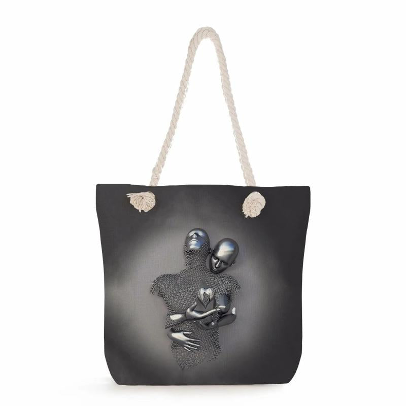 3D Love Heart Grey Art Print Tote Bag Women Shoulder Bag High Capacity Shopping