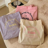 Embroidered Paris Canvas Shoulder Bag for Women