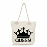 Crown Women Shoulder Bag High Capacity Tote Bags King And Queen Letter Print Han