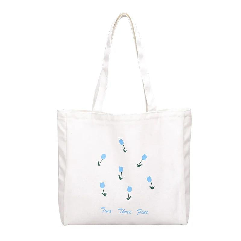 Harajuku Brother Canvas Bag Small Flower Large Capacity Shopping Bag