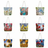Floral Print Handbags Thick Rope Shoulder Bag