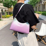 Gradient Zipper Women Shoulder Bag Crocodile Pattern Handbag