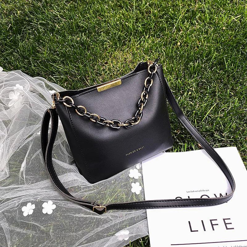 Chain Handle Crossbody Bag Women Shoulder Tote Bucket Handbag