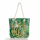 Tropical Palm Monstera Leaves Beach Tote Bag Large Capacity Women Shoulder Bag