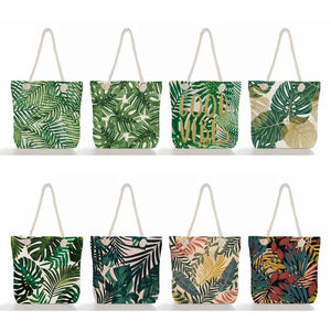 Tropical Palm Monstera Leaves Beach Tote Bag Large Capacity Women Shoulder Bag
