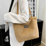 Winter Plush Tote Bag for Women Soft Fluffy Fur Lady Handbags
