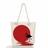 Cat Print Linen Tote Bag Women's Eco-Friendly Shoulder Handbag