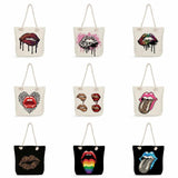 Leopard Lips Print Beach Tote Bag Reusable Shopping Thick Rope Travel Shoulder