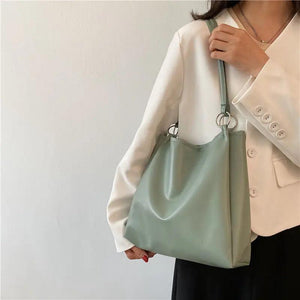 Large Capacity PU Leather Shopping Bag Ladies Tote Retro Vintage Style