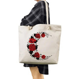 Floral Note Print Beach Bag Red Rose Tote Travel Ladies Shoulder Bag