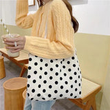 Canvas Dot Print Shoulder Bag for Women Large Capacity Casual Tote Handbag