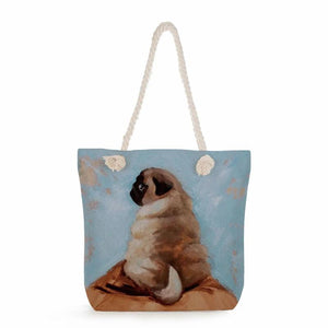 Pug Dog Print Reusable Shopping Bags High Capacity Foldable Handbags