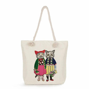 Japanese Style Cat Girl Print Handbag Thick Rope Bag Lady Shoulder Bag