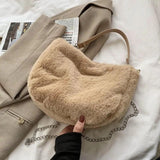 Plush One-Shoulder Chain Handbag