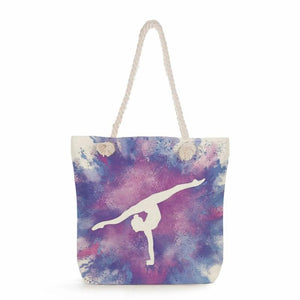 Thick Rope Tote Bags Watercolor Gymnastics Art Print Shoulder Bags