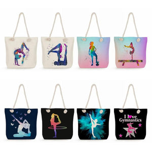 Thick Rope Tote Bags Watercolor Gymnastics Art Print Shoulder Bags