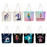 Thick Rope Tote Bags Watercolor Gymnastics Art Print Shoulder Bags
