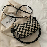 Vintage Plaid/Argyle Pattern Shoulder Bag Women Retro Crossbody Bag