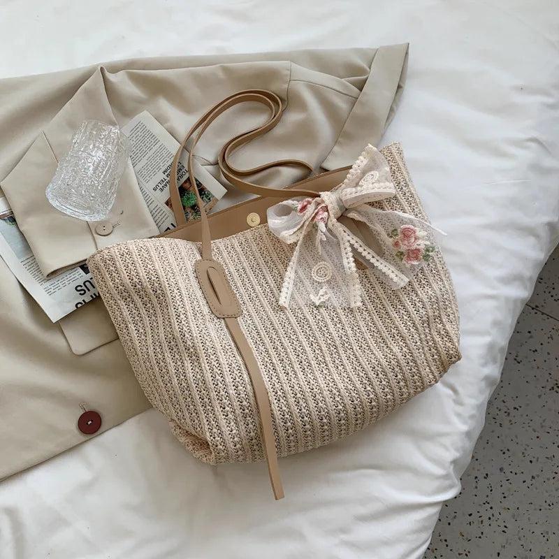 Straw Woven Handbag Women Beach Tote Crossbody Bag