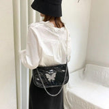 Women Patent Leather Butterfly Diamonds Flaps Texture Pearls Handbag