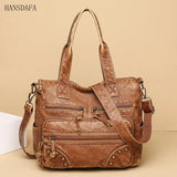 Vintage Leather Shoulder Crossbody Bag for Women Rivet Handbag Large Messenger T