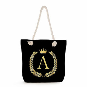 Crown 26 Letter Print Handbags Thick Rope Shoulder Bag Totebags For Women