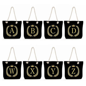Crown 26 Letter Print Handbags Thick Rope Shoulder Bag Totebags For Women