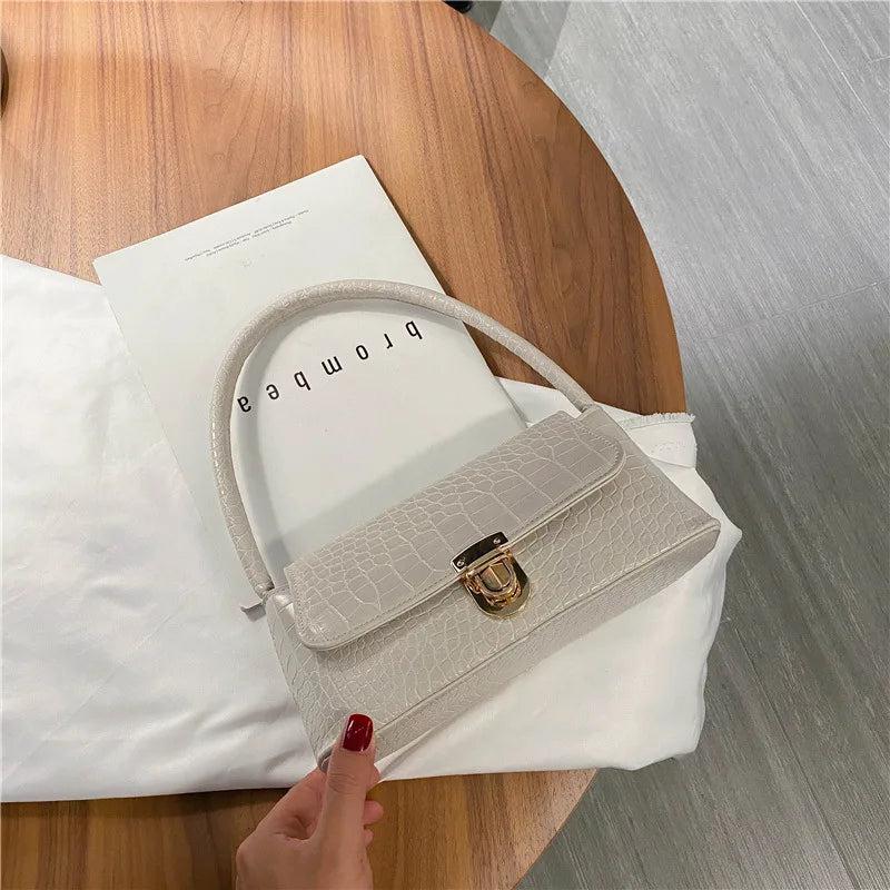 Women Shopping Bag Retro Casual Ladies Underarm Handbag Stone Pattern Shoulder B