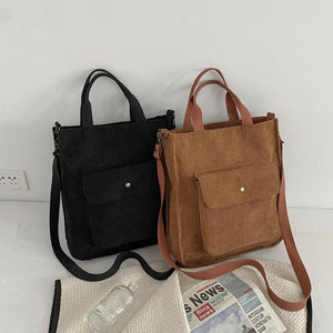 Vintage Corduroy Crossbody Bag Large Capacity Top Handle Handbag