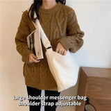 Women's Lamb Fabric Shoulder Bag Tote Large Capacity Embroidery Shopper Bag