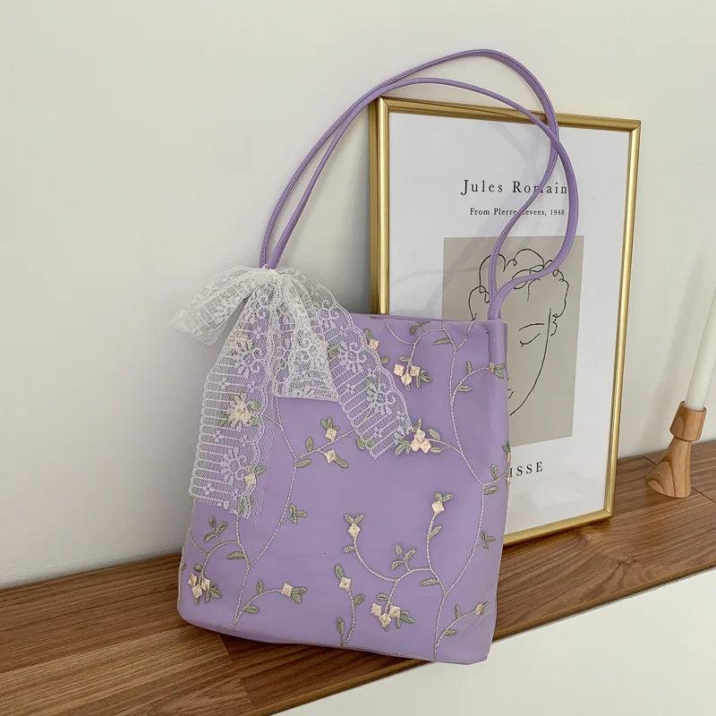 Summer Girl Bun Girl's Lace Embroidered One-shoulder Handbag