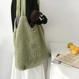 Women Lamb Fabric Shoulder Bag Canvas Handbag Tote Large Capacity Shopping Bag