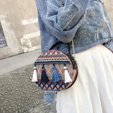 Bohemian Round Rattan Woven Beach Shoulder Bag