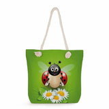 Bee Ladybug Handbags Rope Shoulder Bag Summer Travel Beach Tote Bags